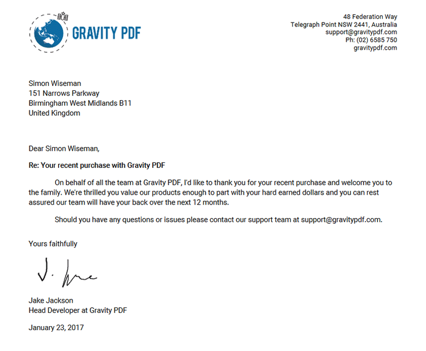 Formal Letter Signature Free Word Template