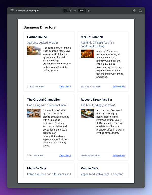 A Multiple Entries PDF of a List View, using the Vantage theme